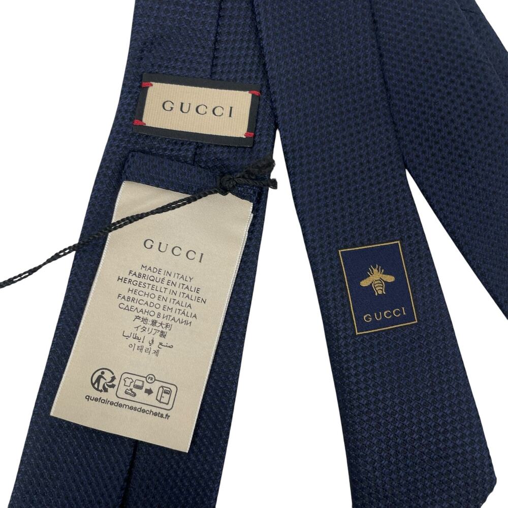 Gucci The Ricand Woven 100% Silk Tie Navy Green Red Stripe - Picture 6 of 8
